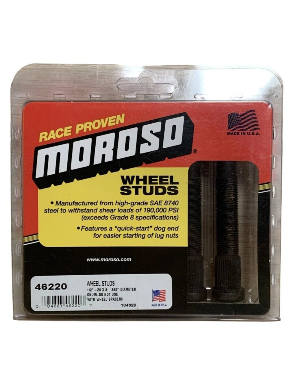Moroso 46220 Press-in Wheel Studs 1/2" -20 x 3", .563" dia. - 5 Pack  NEW